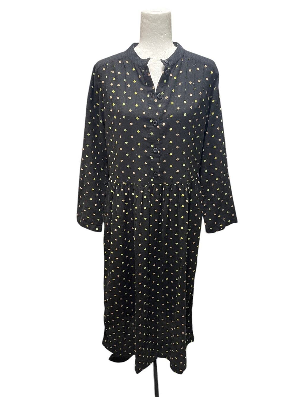 Ace & Jig Black Polka Dot Cotton Long Sleeve Midi Dress Made In India Size Small